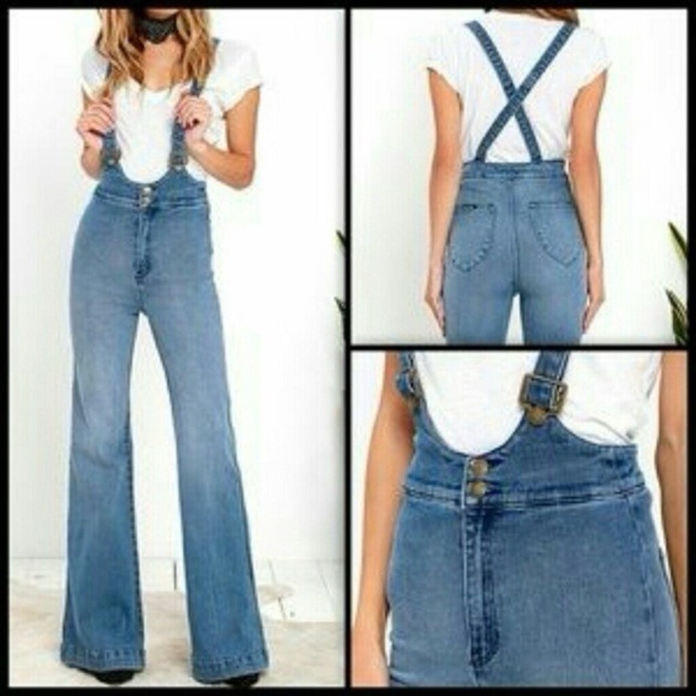 Rolla's East Coast‎ Flare Overalls Denim 32R/14R 70s Retro High Rise Hippie Boho